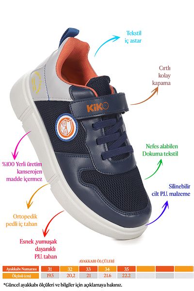 Kiko Kids Pantofi sport pentru băieți din plasă cu velcro 3011