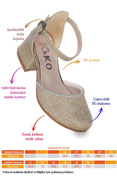 Kiko Kids Ressa Çupra Stone Sandale cu toc de 5 cm pentru fete Pantofi de seara