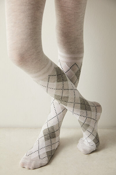 Penti Pretty Plaid Gri Külotlu Çorap