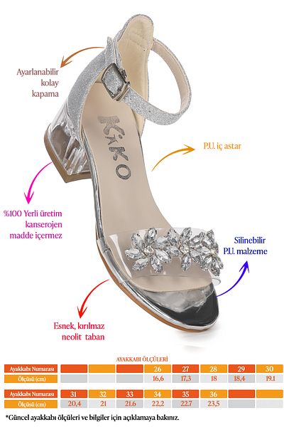 Kiko Kids Yangu Sand Silvery Stone Girl's 3 cm Transparent Heeled Sandals Evening Dress Shoes
