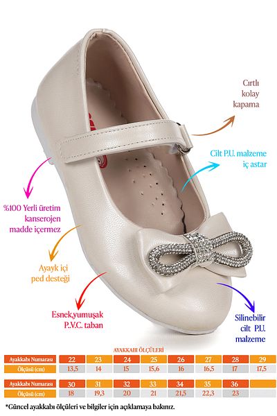 Kiko Kids Bowtie Bowtie Stoned Velcro Girls' Ballerina Shoes