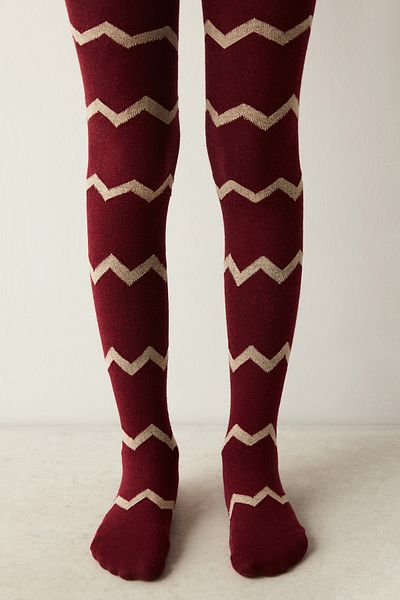 Penti Zigzag Detailed Burgundy Pantyhose