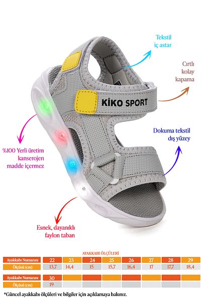Kiko Kids 103 Lighted Boys' Velcro Sandals Shoes