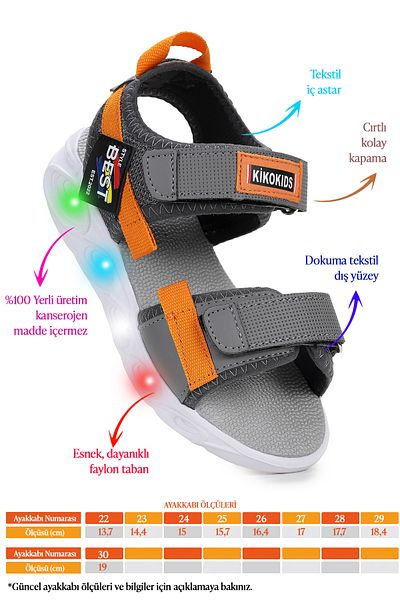 Kiko Kids 100 Lighted Girl/Boy Velcro Sandals Shoes 100