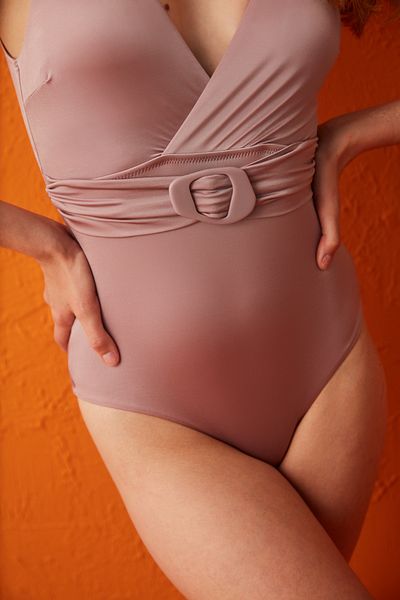 Penti Light Pink Belt Detailed Moss Swimsuit