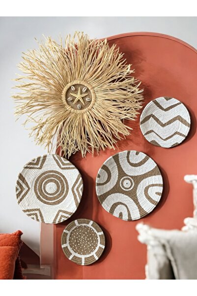 White 5-Piece Handmade Wicker Wall Plate Set