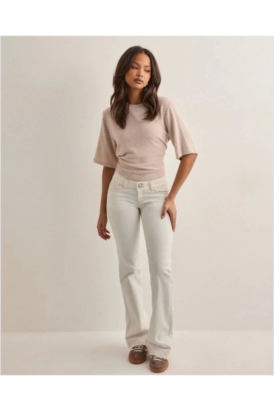 VibeGaia White Low Waist Bootcut Stitched Jeans