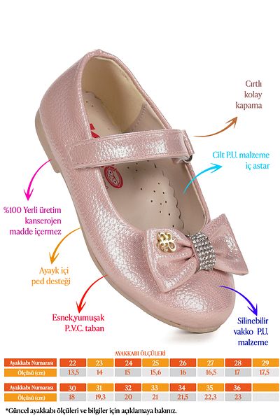 Kiko Kids Velcro Bow Girls Ballerina Shoes Ege 201 Vakko