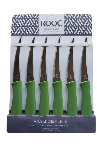 Rooc 6Pcs Laser Cut Kitchen Fruit Vegetable Knife, Ultra Sharp Blade, Green