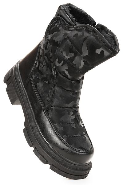 Kiko Kids Κοριτσίστικες χειμερινές μαύρες μπότες με γούνα στο εσωτερικό με φερμουάρ στο πλάι με οδοντωτή σόλα Ανθεκτικά στο νερό και στο κρύο
