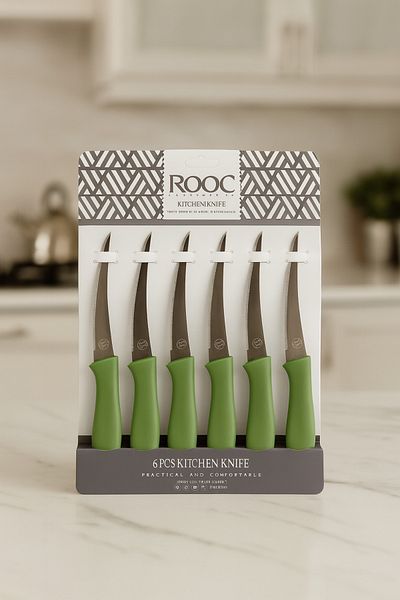 Rooc 6Pcs Laser Cut Kitchen Fruit Vegetable Knife, Ultra Sharp Blade, Green