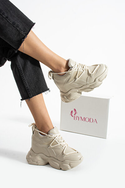 Bymoda New Season Beige Hidden Wedge Heeled Sports Shoes Total Height 10 cm