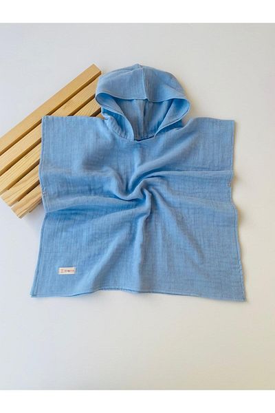 GÜNEŞ KİDS Organic 100% Cotton Muslin Hooded Beach Kids Baby Poncho Bathrobe Bath Towel