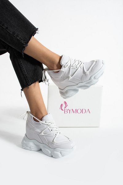 Bymoda New Season White Hidden Wedge Heeled Sports Shoes Total Height 10 cm