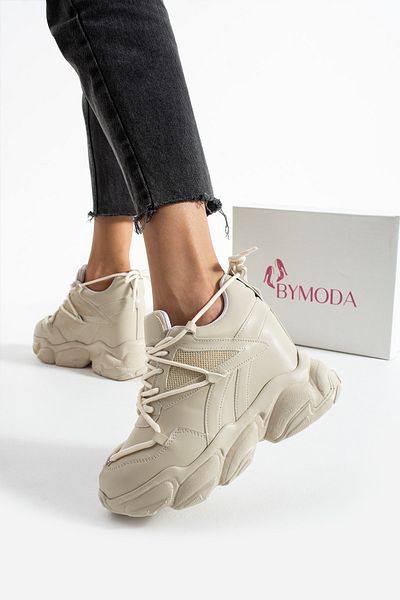 Bymoda Noul sezon pantofi sport cu toc cu pană ascunsă bej Înălțime totală 10 CM