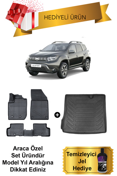 Sare Tuning Dacia Duster 2 Wd(4X2) 2023 Sonrası 3D Havuzlu Paspas ve Bagaj Ha...