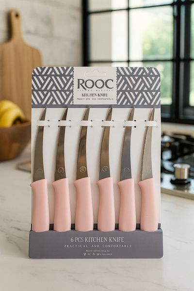 Rooc 6-Piece Laser Cut Kitchen Fruit and Vegetable Knife, Ultra Sharp Blade, Yavruağzı
