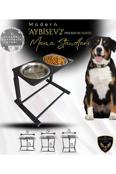 Okay Aybi̇sev 2 Series 3-Stage Height Adjustable Food Water Stand for Cats and Medium-Large Breed Dogs