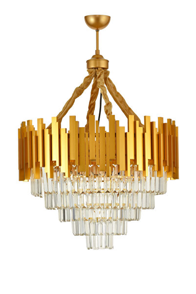 Avizemoda Sima 60 Cm'lik Kristal Cam Taşlı Lüks Avize - (sarı Yaldız)