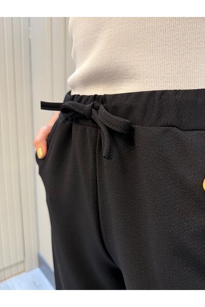 geenz manifacture Παντελόνι Palazzo από μαύρο Lycra Crepe ύφασμα με ελαστική μέση