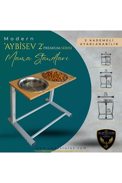 Okay Aybi̇sev 2 Series 3-Stage Height Adjustable Food Water Stand for Cats and Medium-Large Breed Dogs