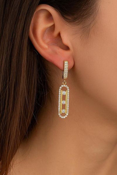 özgül takı ve tasarım Stainless Steel Gold Color Zircon Stone Messika Earrings