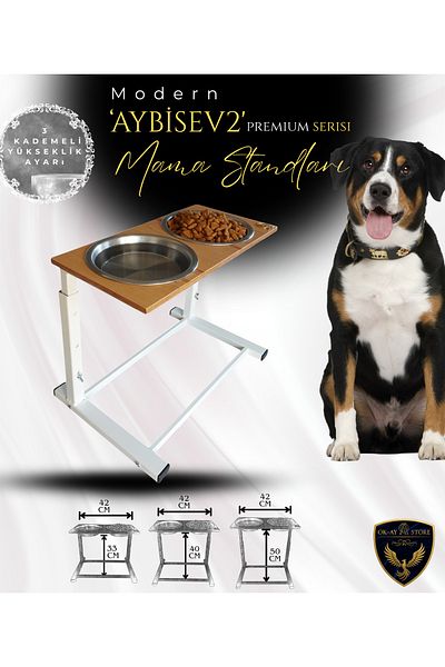 Okay Aybi̇sev 2 Series 3-Stage Height Adjustable Food Water Stand for Cats and Medium-Large Breed Dogs