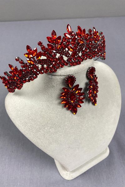 Hayalperest boncuk Belur Bridal Henna Crown and Drop Earring Set