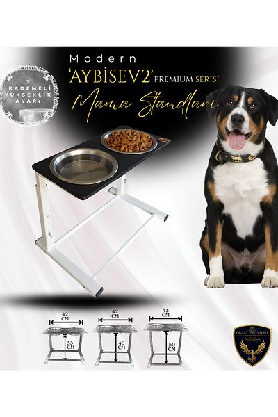Okay Aybi̇sev 2 Series 3-Stage Height Adjustable Food Water Stand for Cats and Medium-Large Breed Dogs