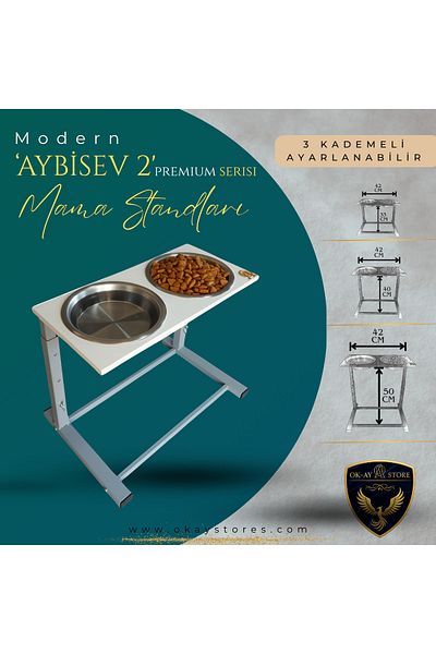 Okay Aybi̇sev 2 Series 3-Stage Height Adjustable Food Water Stand for Cats and Medium-Large Breed Dogs