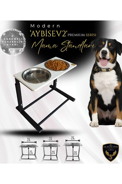 Okay Aybi̇sev 2 Series 3-Stage Height Adjustable Food Water Stand for Cats and Medium-Large Breed Dogs