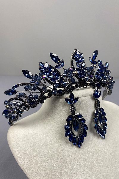 Hayalperest boncuk Jabbah Bead Embroidered Bridal Henna Crown and Shuttle Drop Earrings