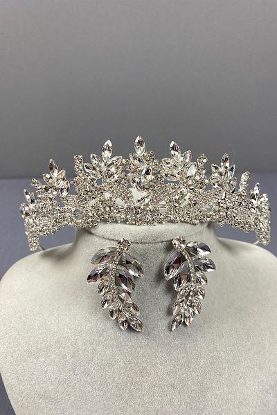 Hayalperest boncuk Belur Bridal Crown and Drop Earring Set