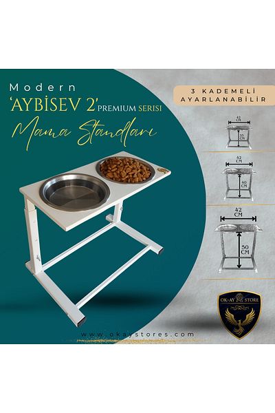 Okay Aybi̇sev 2 Series 3-Stage Height Adjustable Food Water Stand for Cats and Medium-Large Breed Dogs