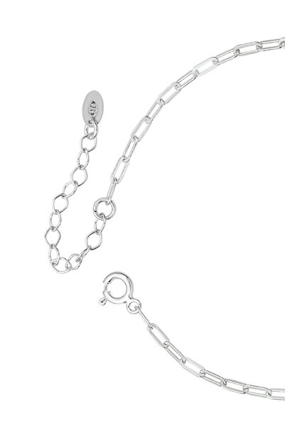mefshop 925 Ayar Gümüş Unisex Ince Minimal Ataç Zincir Erkek Bileklik