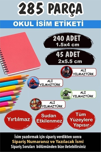 Kt Grup Okul Etiketi Kalem Defter Etiketi Özel Isimli Etiket Süper Kahramanla...