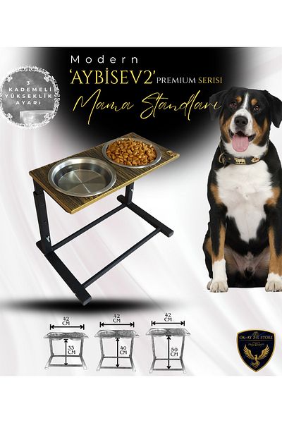Okay Aybi̇sev 2 Series 3-Stage Height Adjustable Food Water Stand for Cats and Medium-Large Breed Dogs