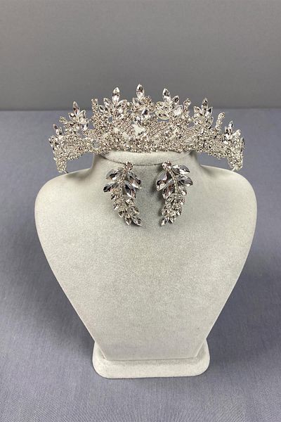 Hayalperest boncuk Belur Bridal Crown and Drop Earring Set