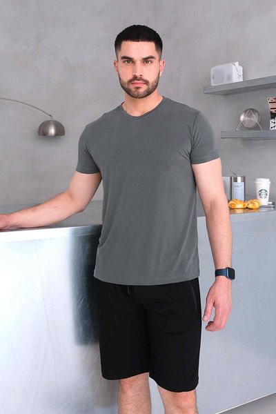 Behind Look Μπλουζάκι με λαιμόκοψη V Modal Flared Χακί