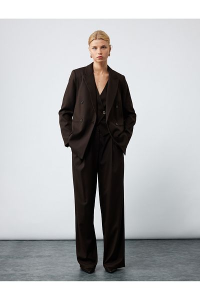 Koton Lined Pocket Double Breasted Long Sleeve Blazer Jacket