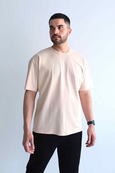 Behind Look T-shirt Μπεζ με Λαιμόκοψη Crew Neck Oversize