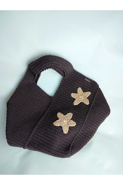 RELYA Women's Bitter Brown Snap Fastener Patterned Knitted Handle Shoulder Bag Width 38 cm Length 30 cm Depth 24 cm