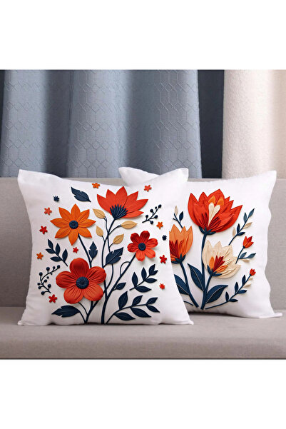 Alkan Homes 2 Li Kombin Kırmızı Çiçekli Desenli 3 Boyutlu Dijital Baskılı Kır...