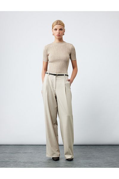 Koton Short Sleeve Crew Neck Gathered Textured Knit Sweater