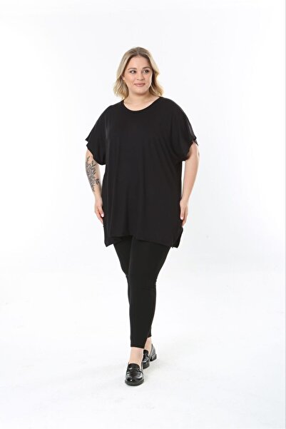 tıgersıze Γυναικεία μπλούζα μεγάλου μεγέθους, χαλαρή, χωρίς εκτύπωση, εύκαμπτη μαλακή ύφασμα βισκόζης Lycra