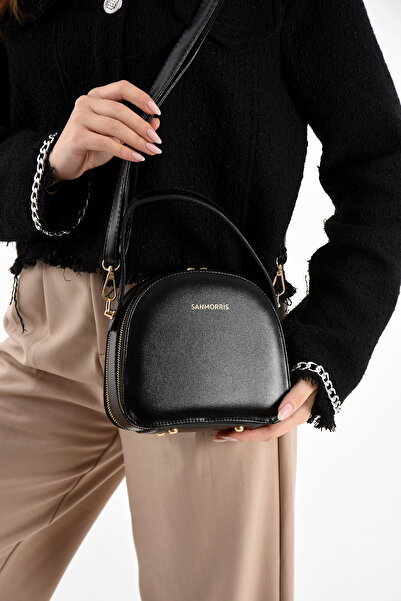 Sanmorris Çift Fermuar Deri Gold Aksesuar Detaylı Kadın El Çantası Uzun Askıl...