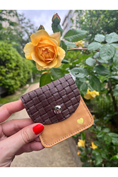 Pinkylola Kare Model Kahverengi Hasır &taba Gold Kalpli Hakiki Deri Airpod Kı...