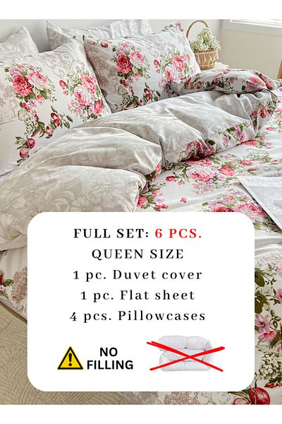 LUNA HOME Queen Size 6-piece Duvet Cover Set 200*230cm With Burgundy Roses, Reversible Style
