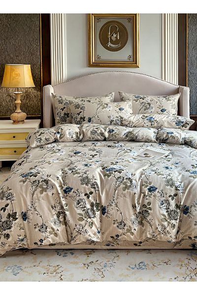 LUNA HOME Lunahome Queen Size 6-piece Duvet Cover Set With Blue Roses 200*230cm.