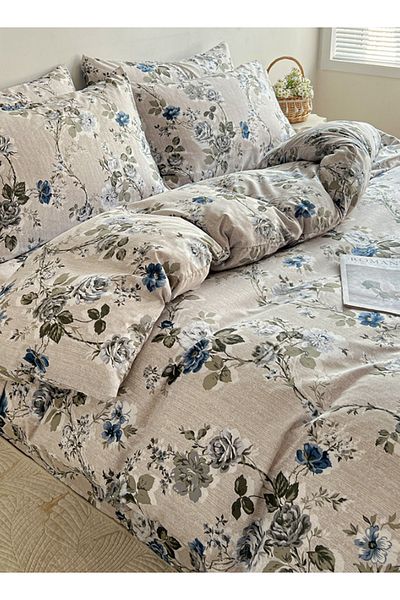 LUNA HOME Lunahome Queen Size 6-piece Duvet Cover Set With Blue Roses 200*230cm.